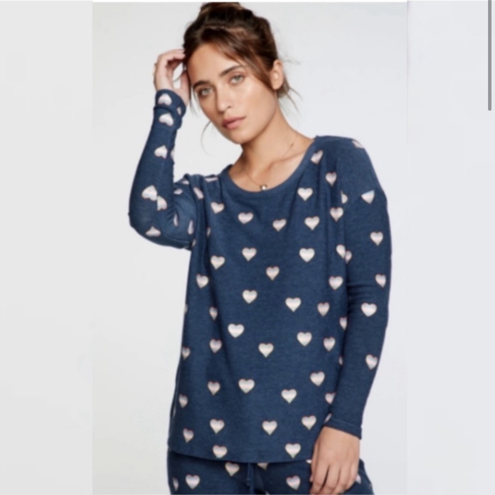 Chaser Classic Navy Beach Hearts Pullover Sweatshirt